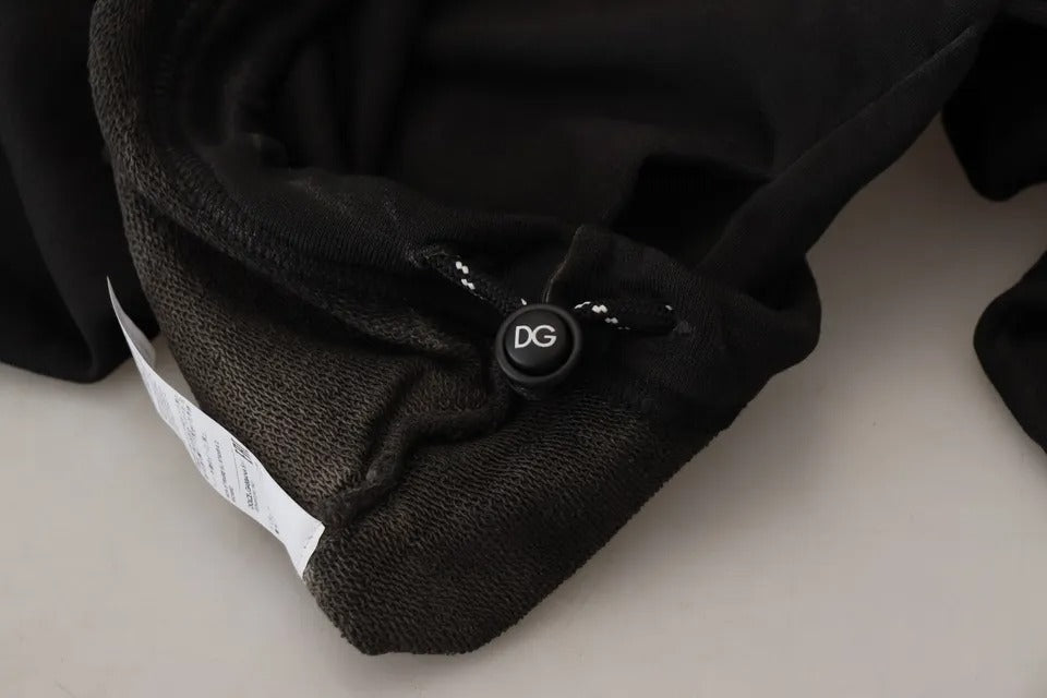 Dolce & Gabbana Black Cotton Logo Hooded Sweatshirt Pullover