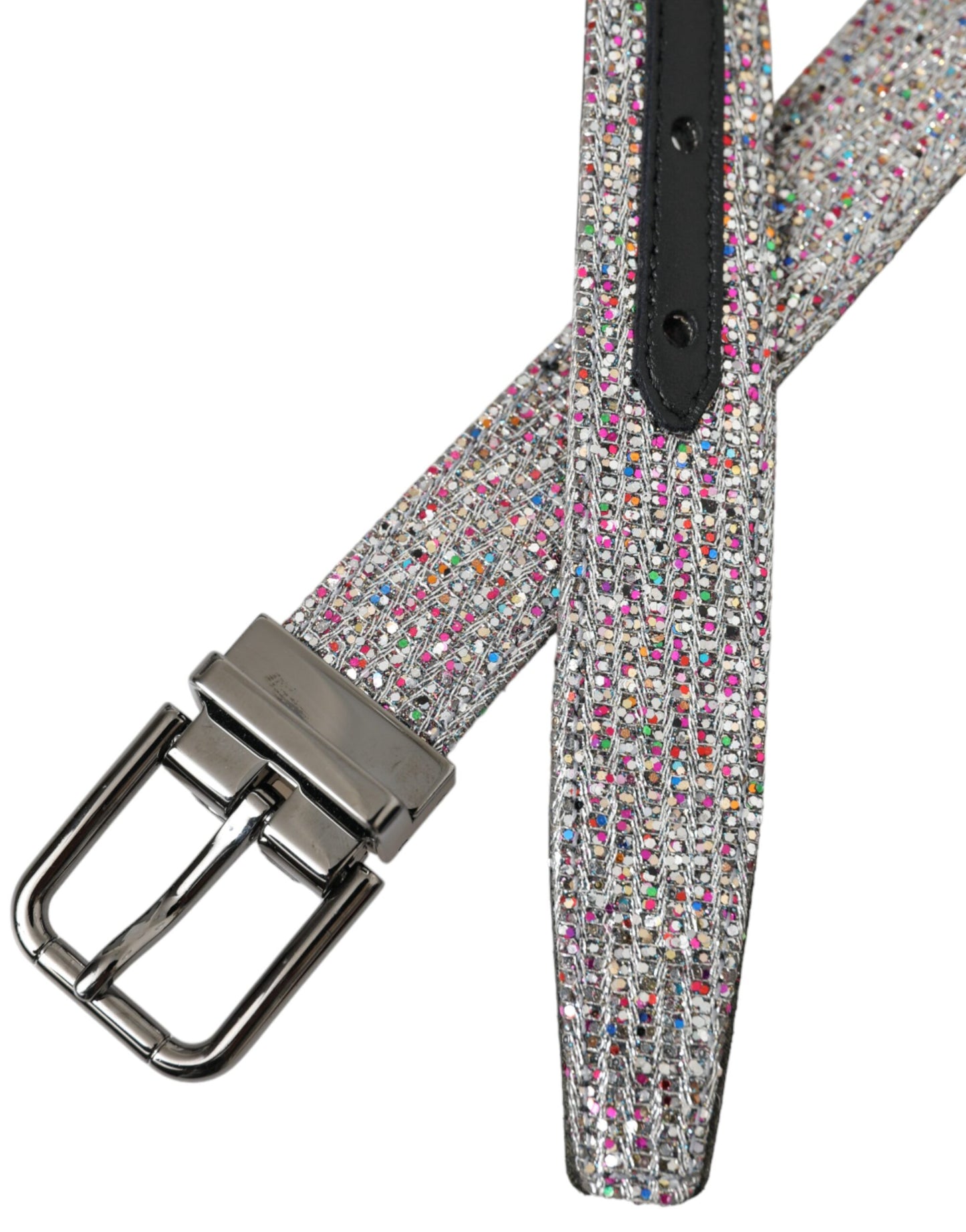 Dolce & Gabbana Multicolored embellished belt with silver metal buckle