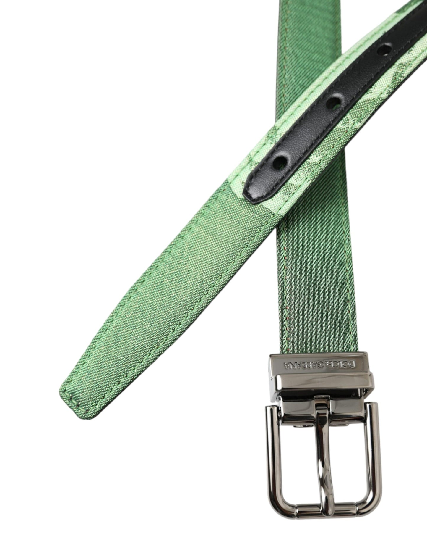 Dolce & Gabbana Green leather jacquard belt with silver metal buckle