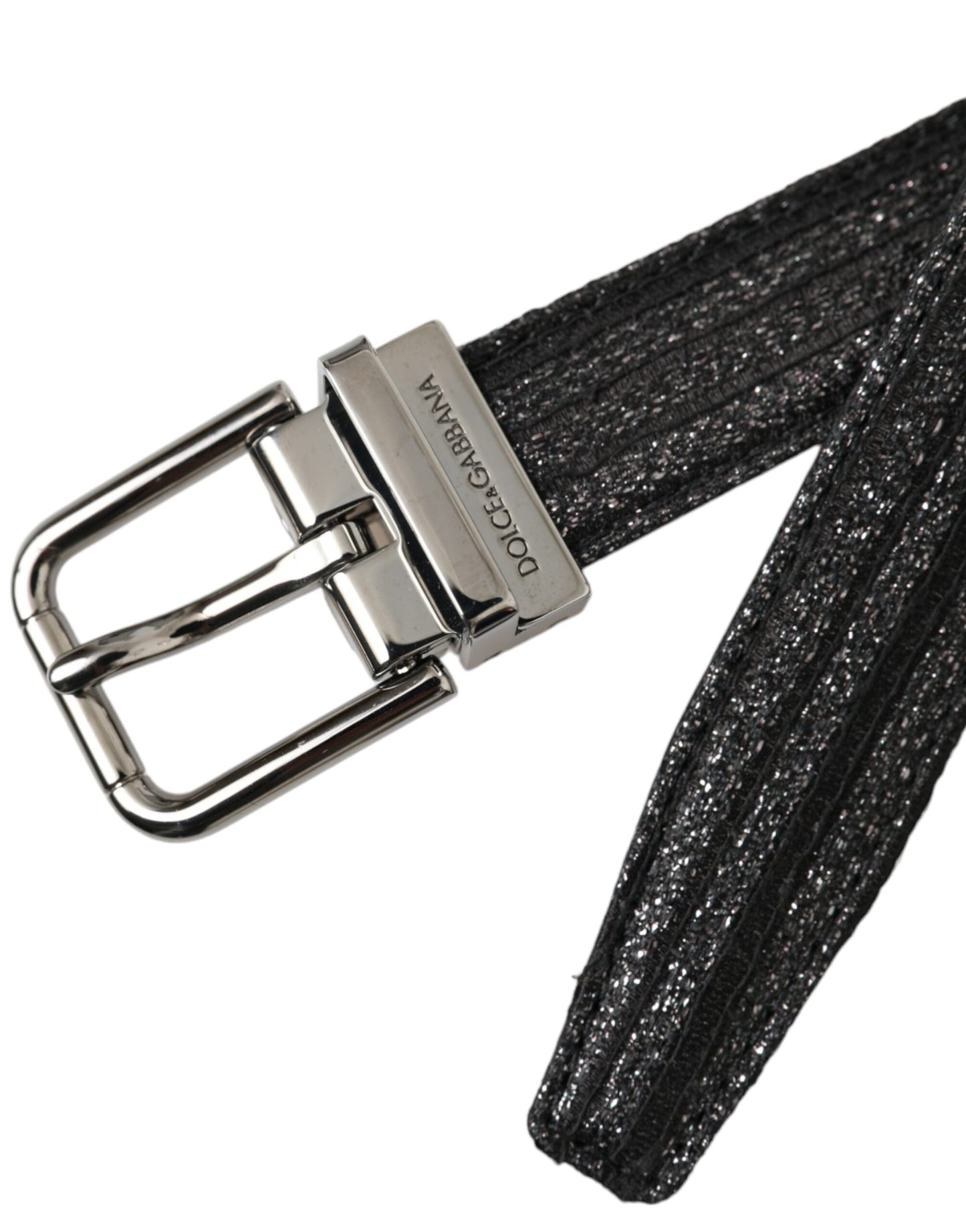 Dolce & Gabbana Black Jacquard Stripe Belt with Silver Metal Buckle