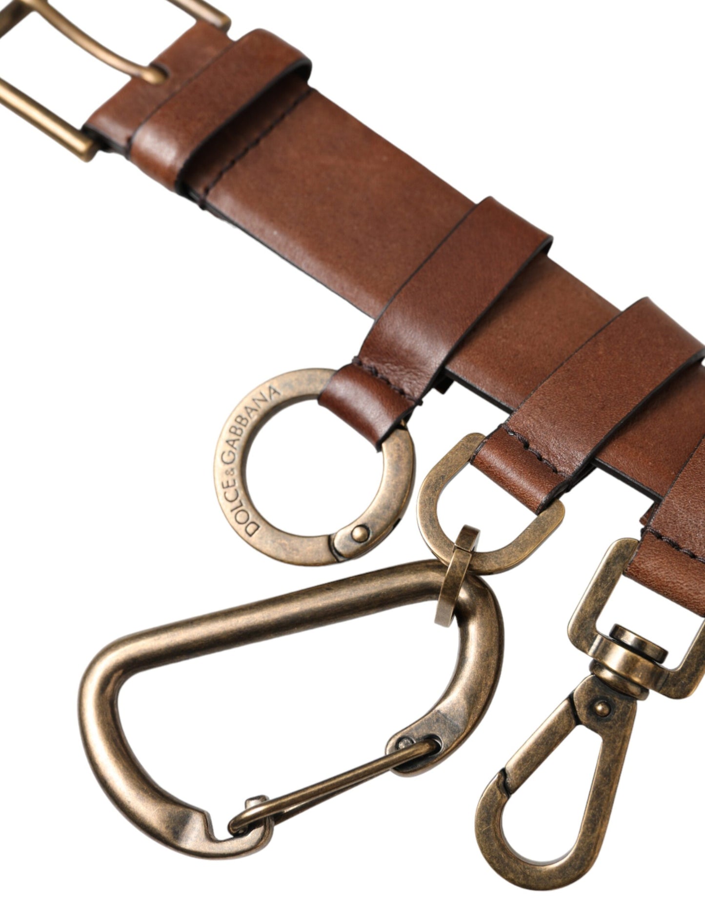 Dolce & Gabbana Brown Calfskin Gold Metal Buckle Belt Men