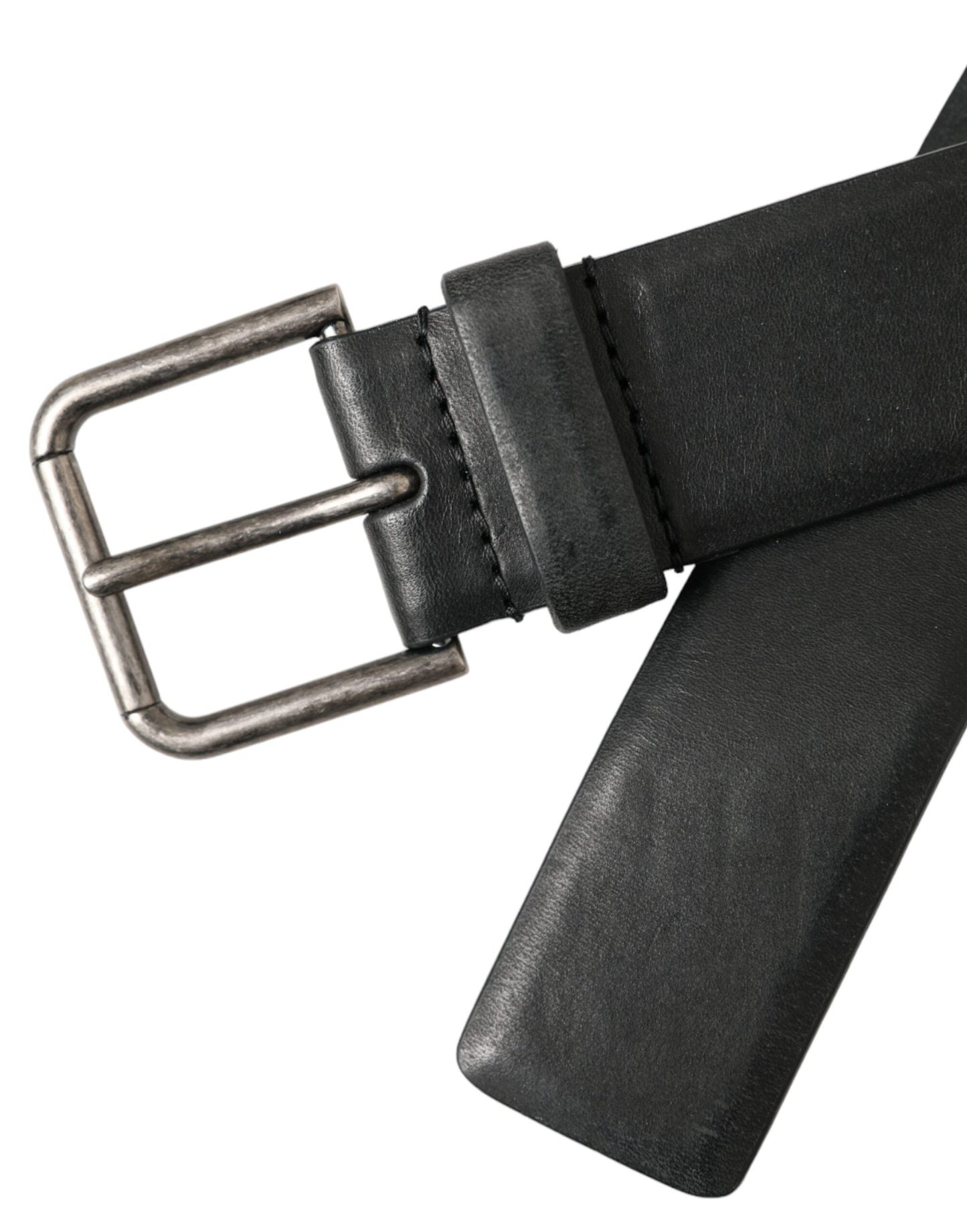 Dolce & Gabbana Black Calfskin Silver Metal Buckle Belt