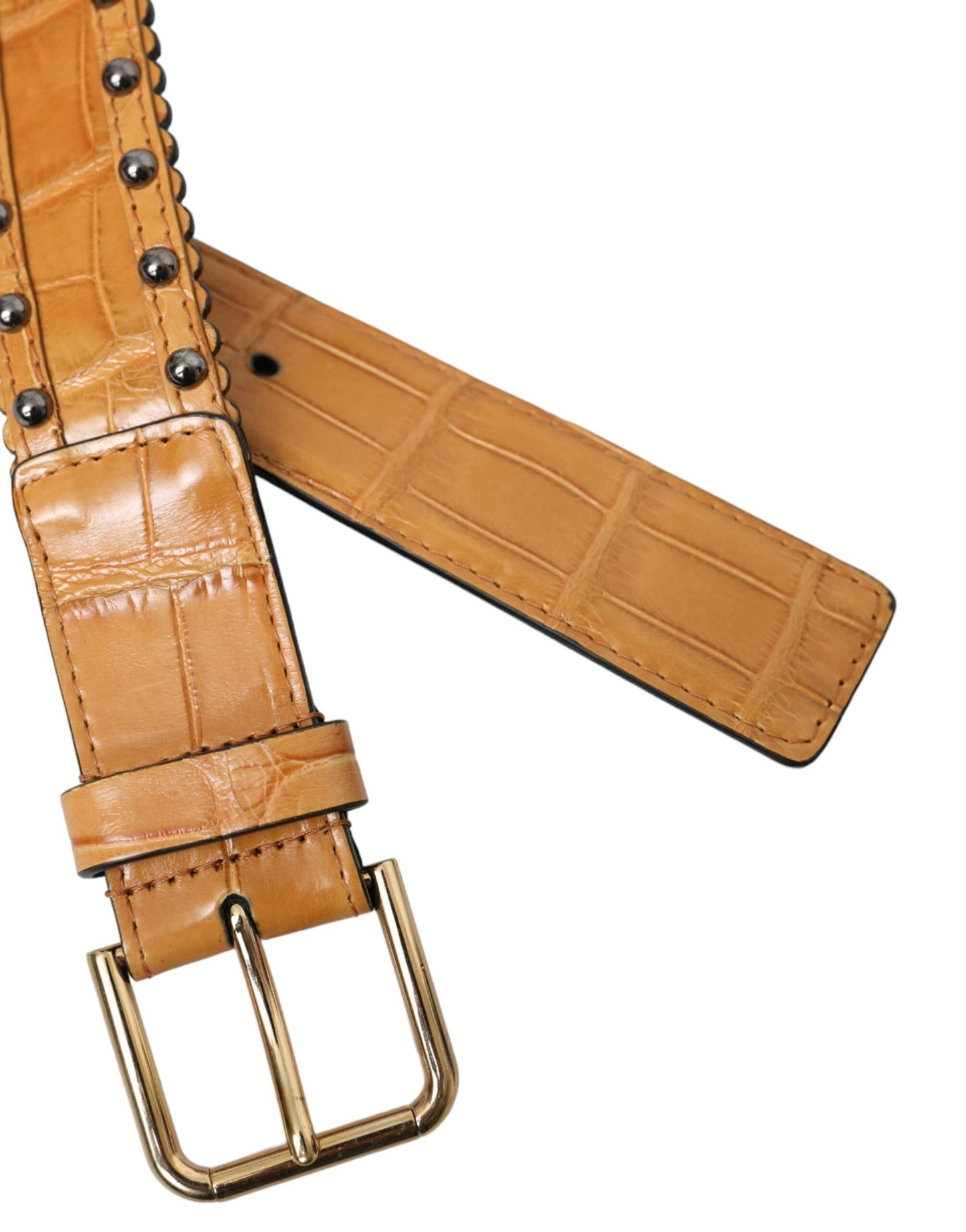 Dolce & Gabbana beige alligator leather studded belt with metal buckle