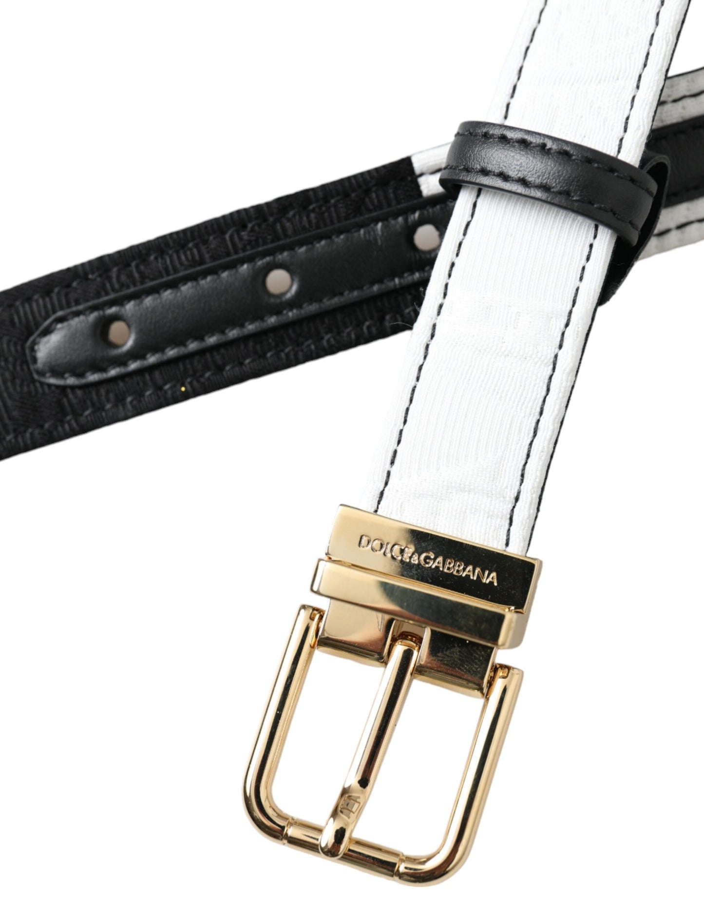 Dolce & Gabbana Black white patchwork belt with gold metal buckle