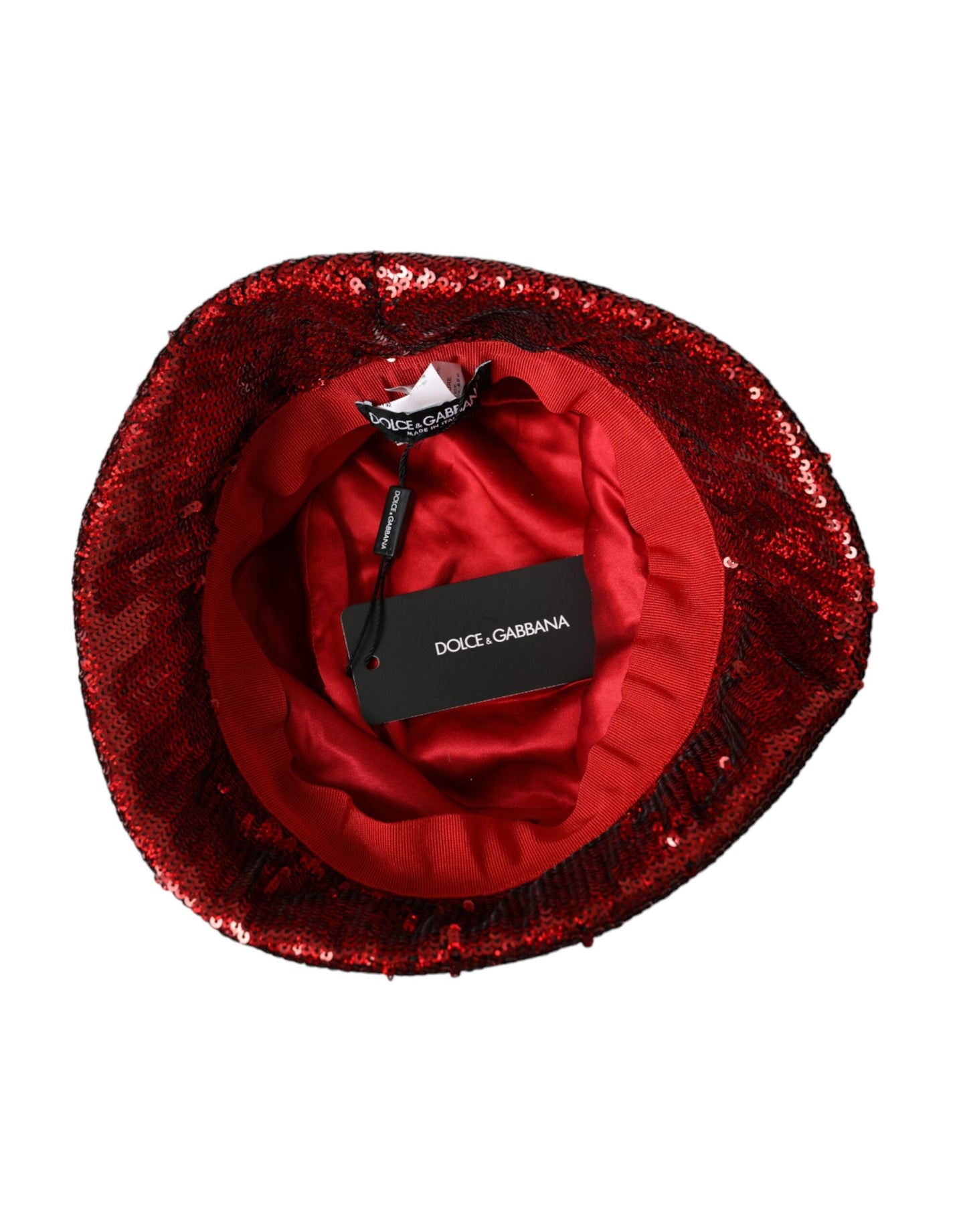 Dolce & Gabbana Red Sequin Nylon Bucket Hat Miesten