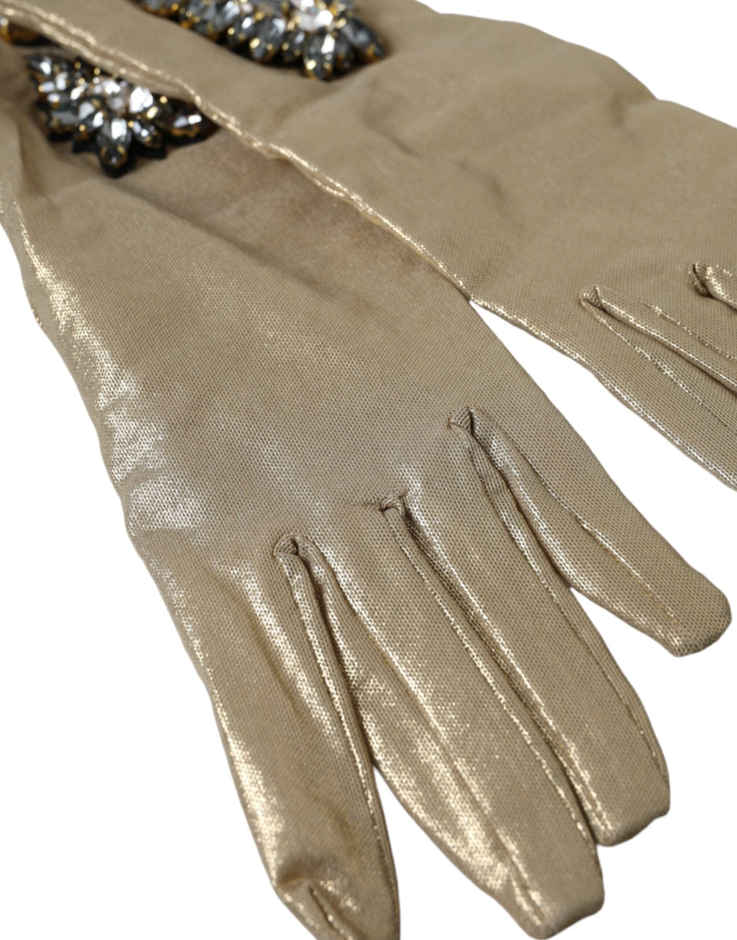 Dolce & Gabbana beige satiinikristalli kyynärpään pituiset käsineet
