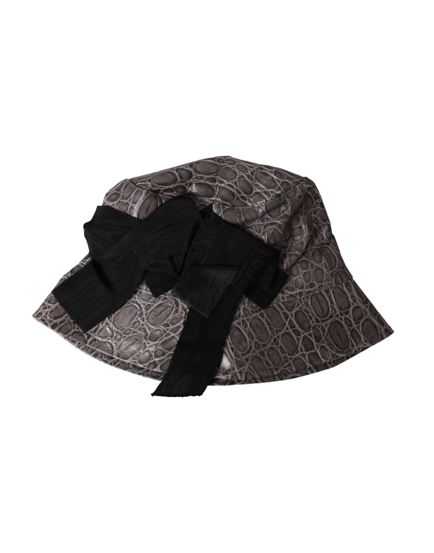 Dolce & Gabbana Black-Gray Patterned Leather Bucket Hat