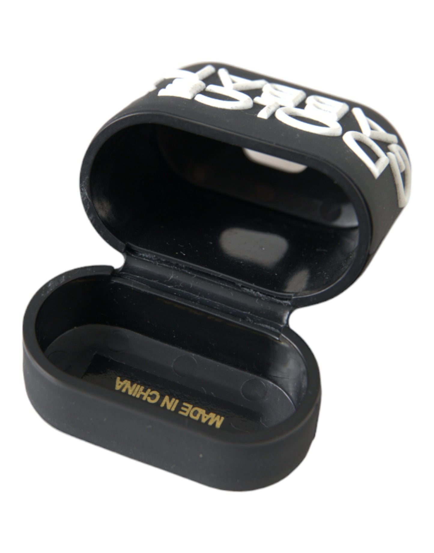 Dolce & Gabbana mustavalkoinen silikoninen kohokuvioitu logo Airpods-kotelo