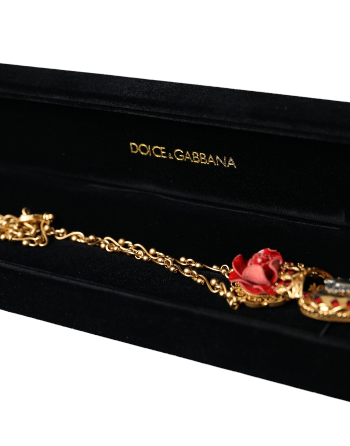 Dolce & Gabbana kultainen messinkiketju Sacred Heart Rose Crystal Charm kaulakoru