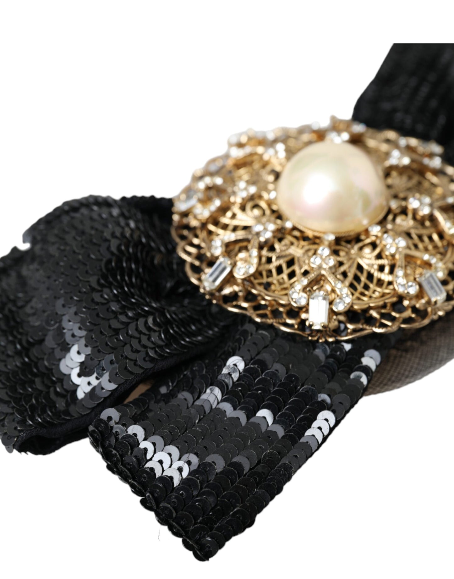 Dolce & Gabbana Black Sequin Pearl Handmade Brooch Hairpin