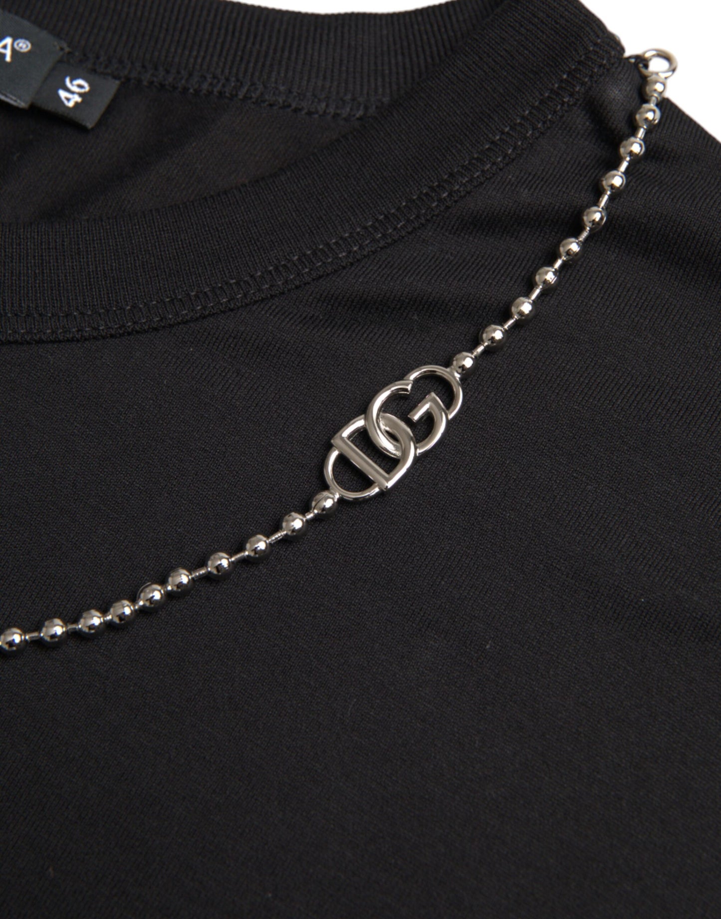 Dolce & Gabbana Black Cotton Silver Chain Short Sleeve T-Shirt