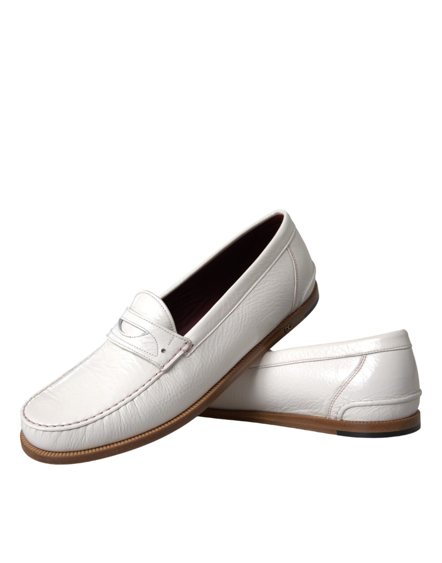 Dolce & Gabbana White Leather Slip On Moccasin Loafers -kengät