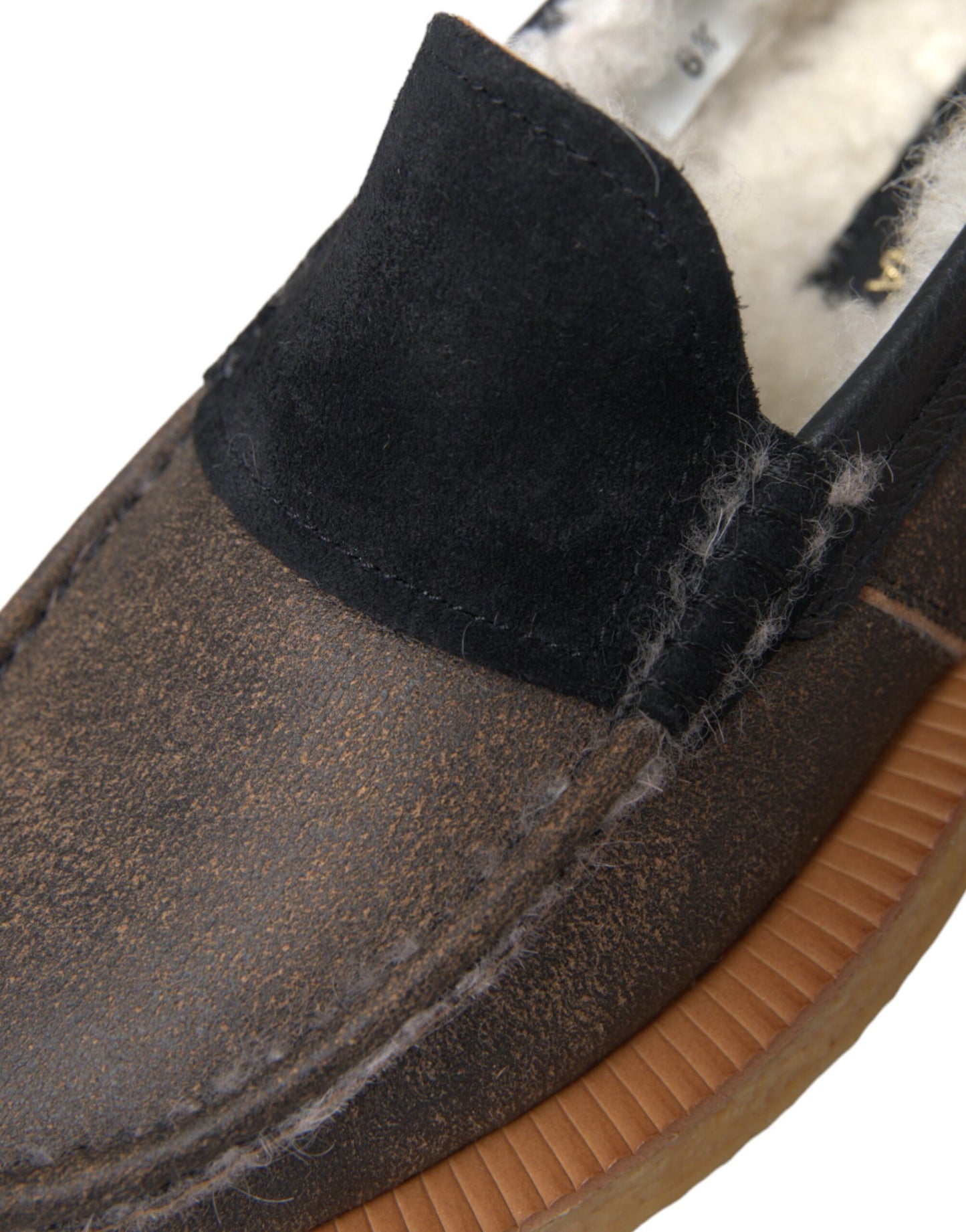Dolce & Gabbana Ruskea Black Fur Nahka Loafers Miesten kengät