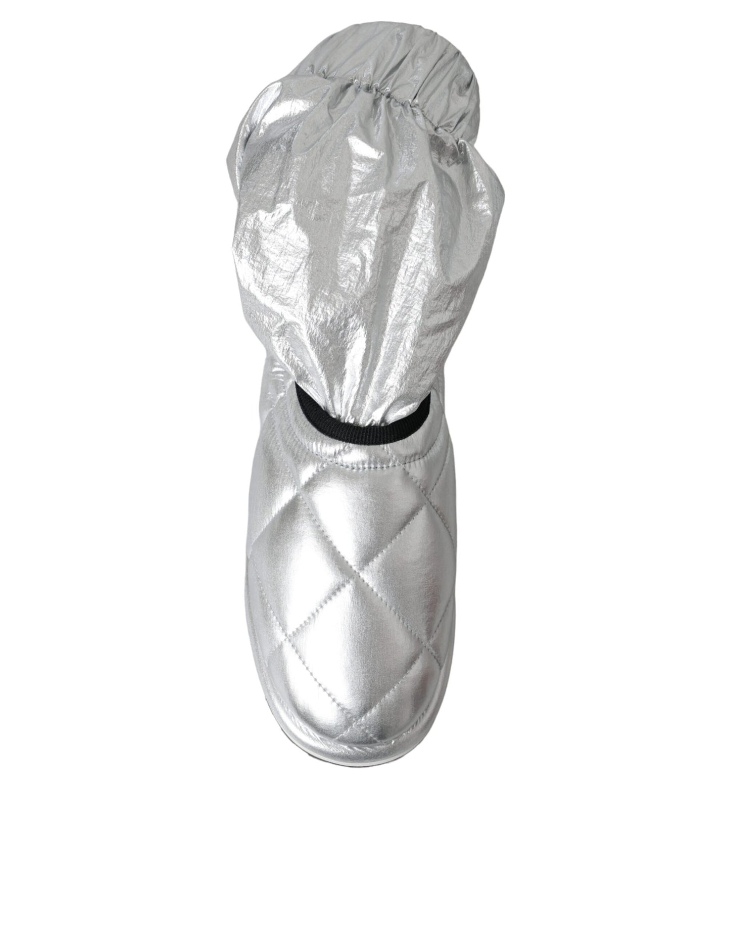 Dolce & Gabbana Metallic Silver Quilted Logo Patch Boots Shoes