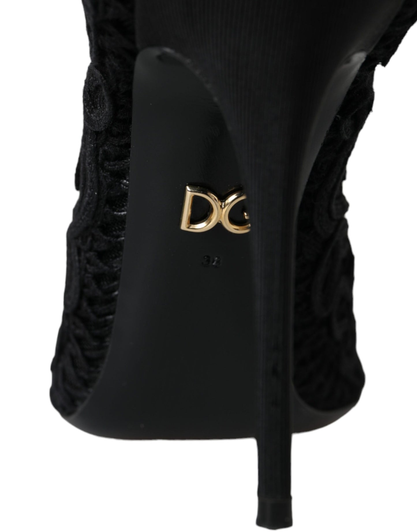 Dolce & Gabbana Black Cordonetto Ricamo Pumps Open Toe Shoes