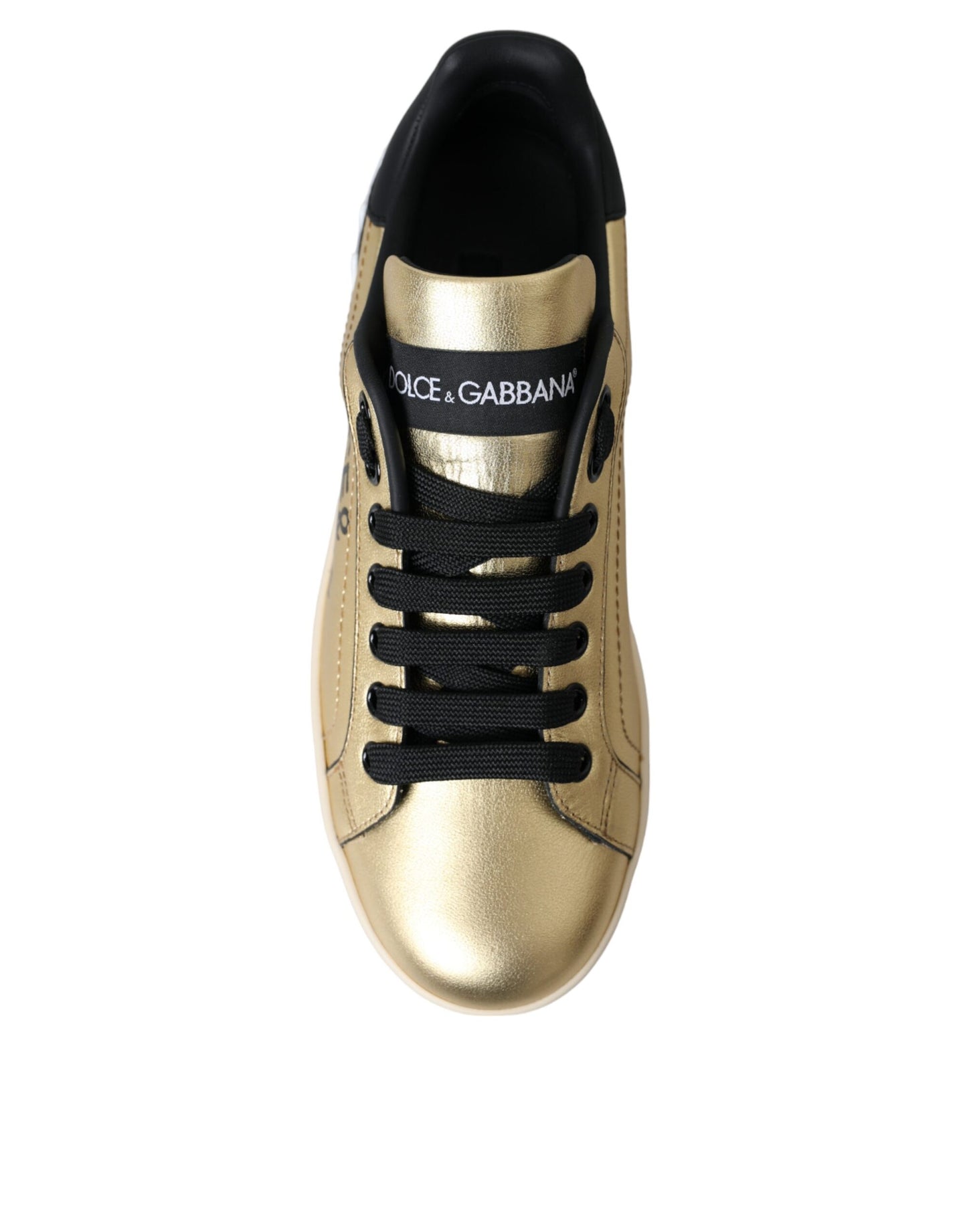 Dolce & Gabbana Gold Portofino Calfskin Sneakers Women Shoes