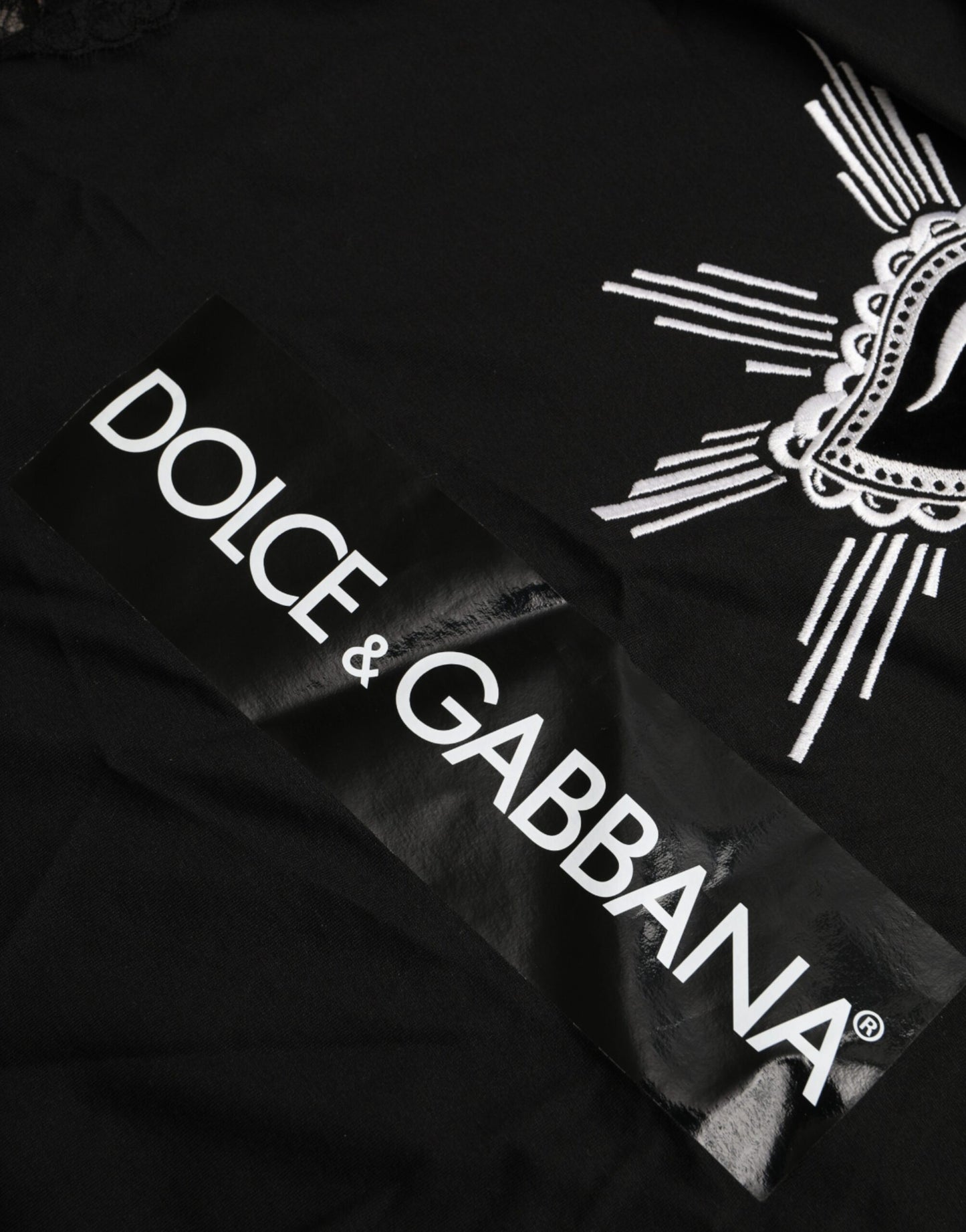 Dolce & Gabbana musta puuvillapitsi T-paita pyhä sydänprintillä