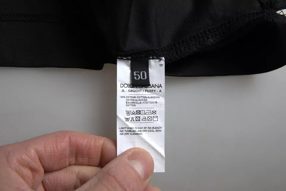 Dolce & Gabbana Black Cotton Logo Polo T-Shirt with Collar