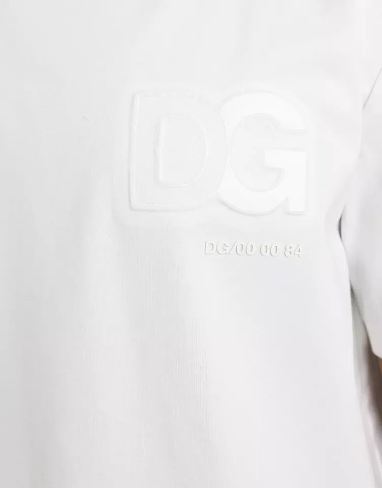 Dolce & Gabbana Valkoinen puuvillainen pyöreäkauluksinen T-paita kohokuvioidulla logolla