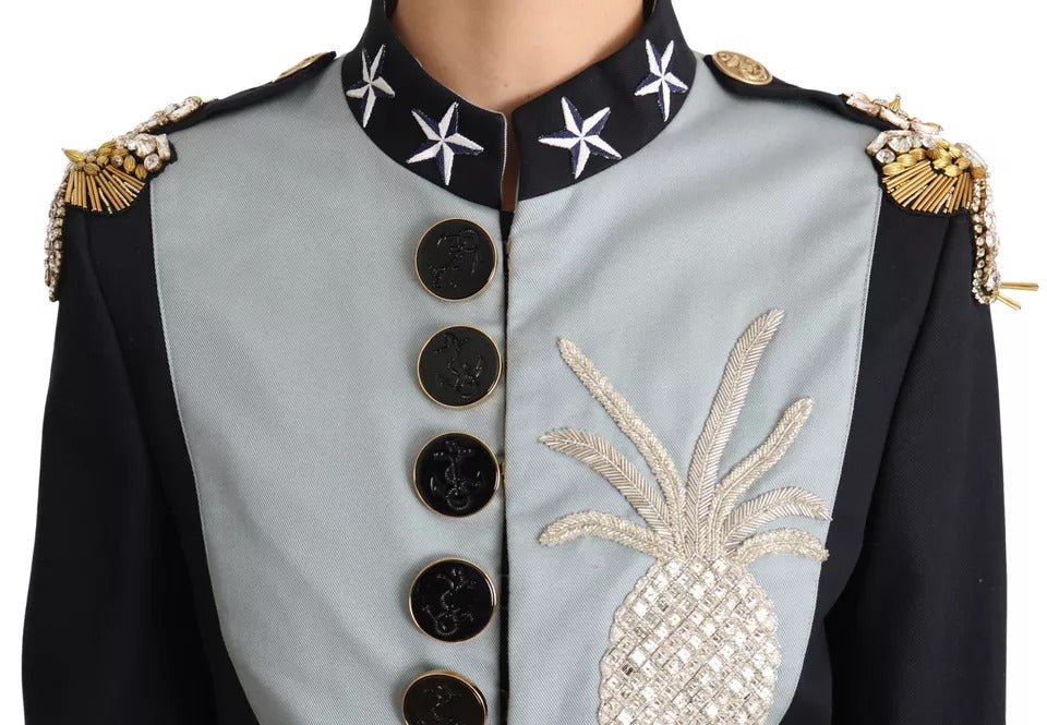 Dolce & Gabbana Blue cotton jacket with button placket and crystal embellishment
