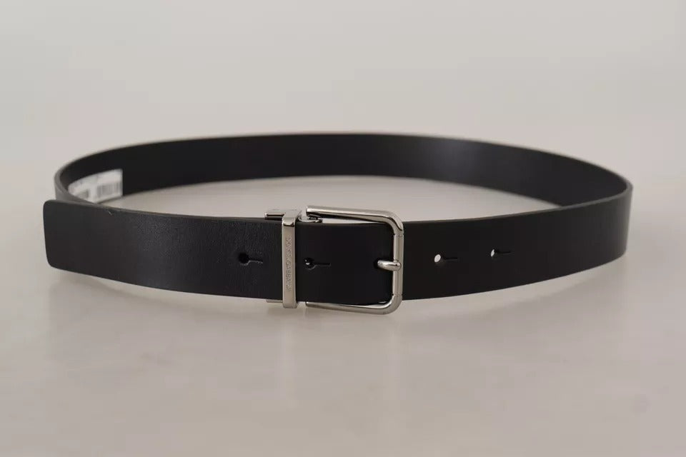 Dolce & Gabbana Black calf leather belt with engraved logo and metal buckle