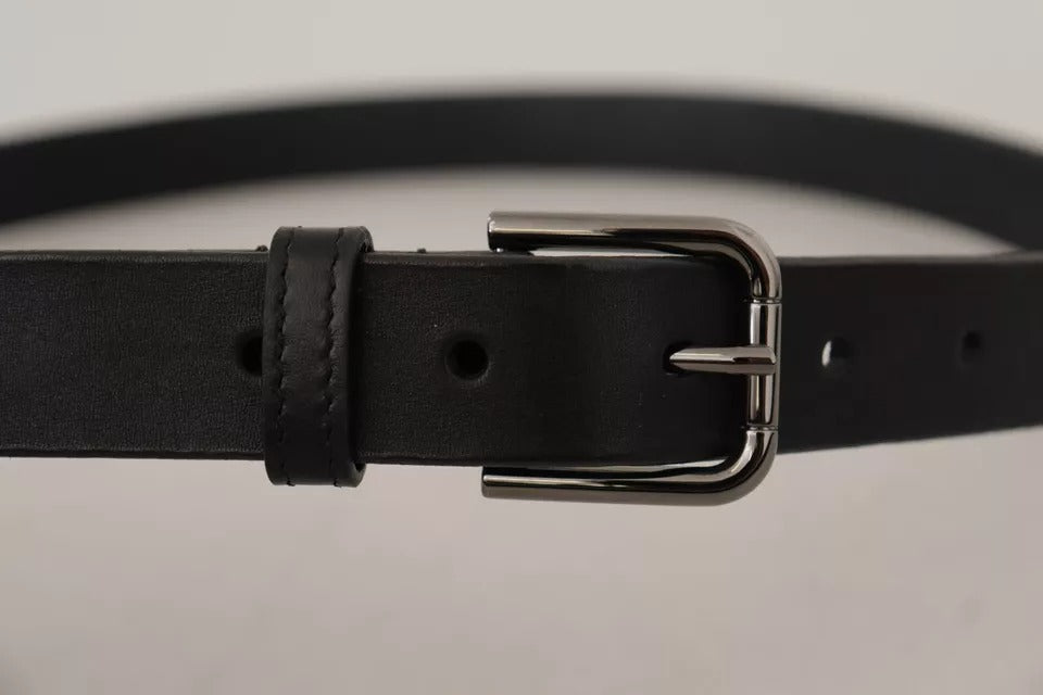 Dolce & Gabbana Black Calfskin Classic Belt with Metal Logo Buckle