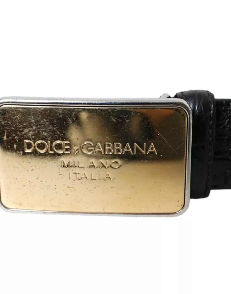 Dolce & Gabbana Black exotic leather belt with gold metal buckle