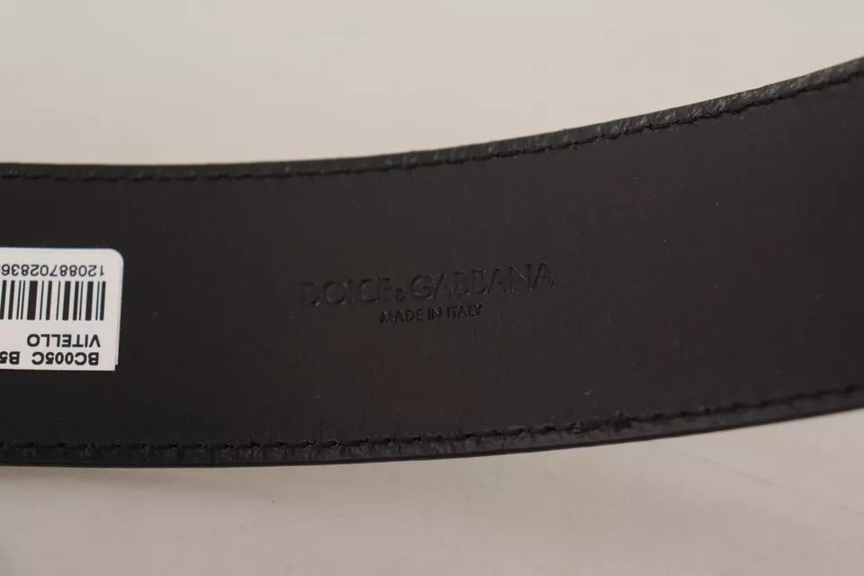 Dolce & Gabbana Tummanruskea nahkavyö, jossa kaiverrettu logo ja metallisolki