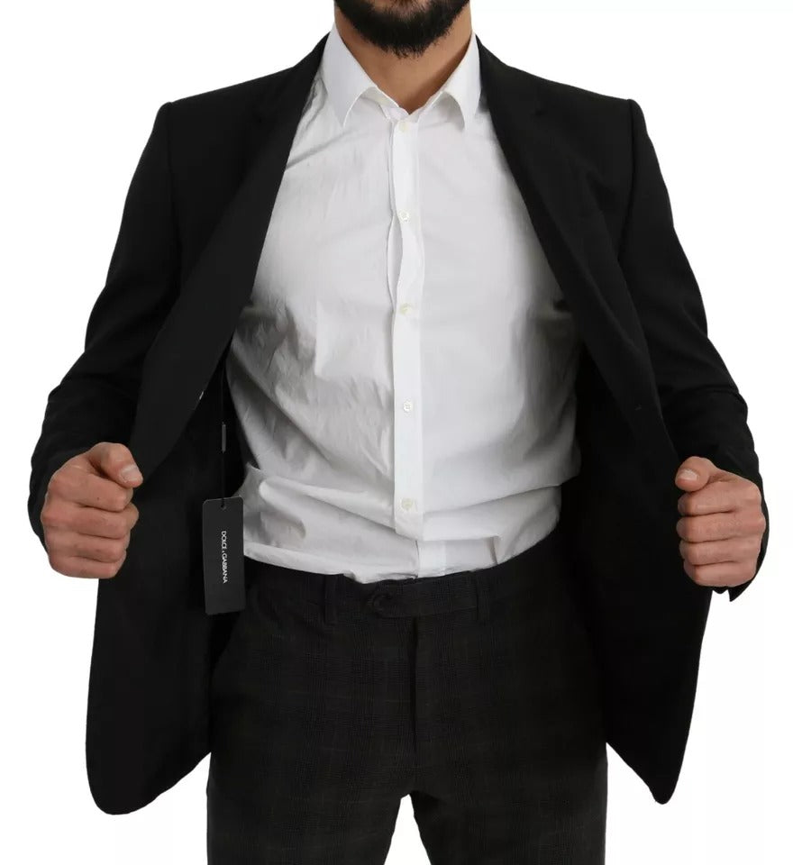 Dolce & Gabbana Black Wool Slim Fit Notch Lapel Blazer