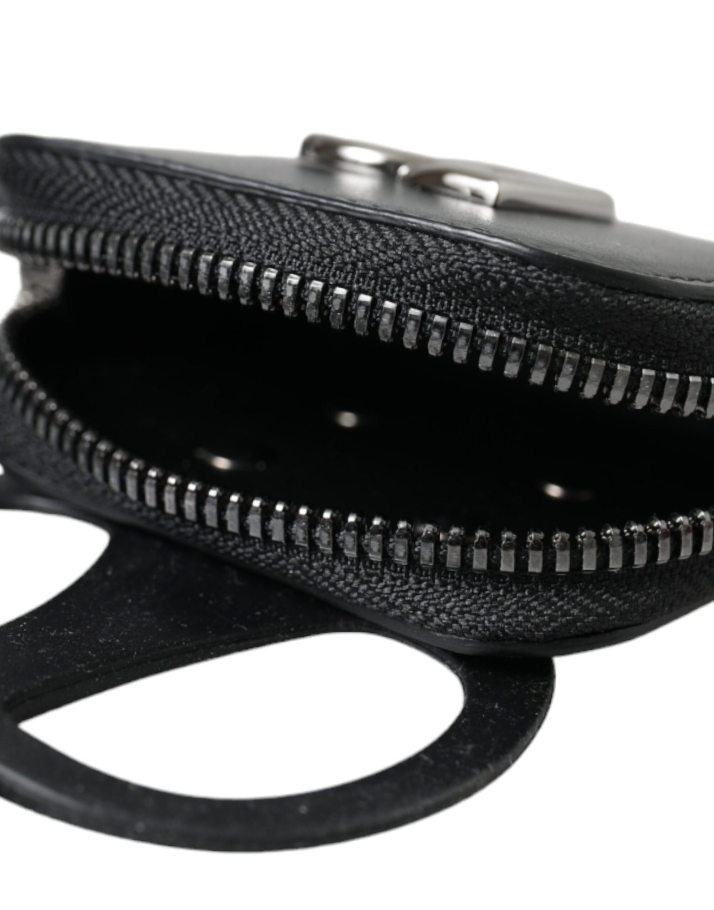 Dolce & Gabbana Black Calfskin DG Logo Coin Purse Lanyard Wallet