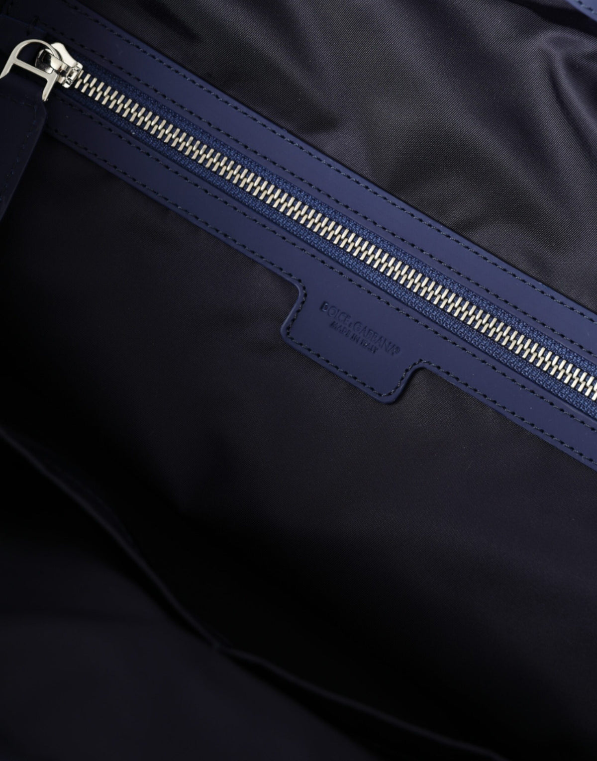 Dolce & Gabbana Blue Nylon Calfskin Hand-Shoulder Duffel Bag
