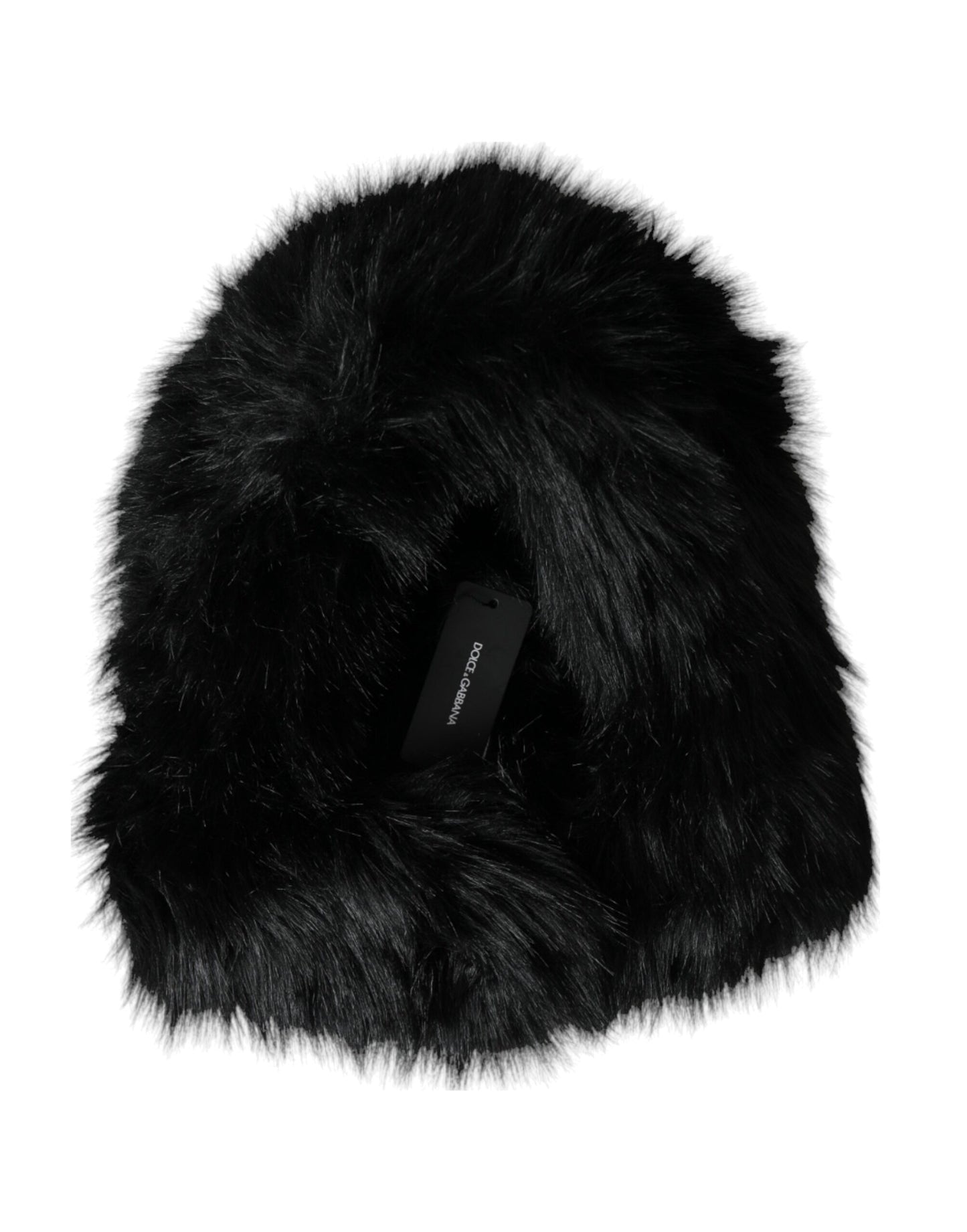 Dolce & Gabbana Black Faux Fur Full Head Wrap Hat