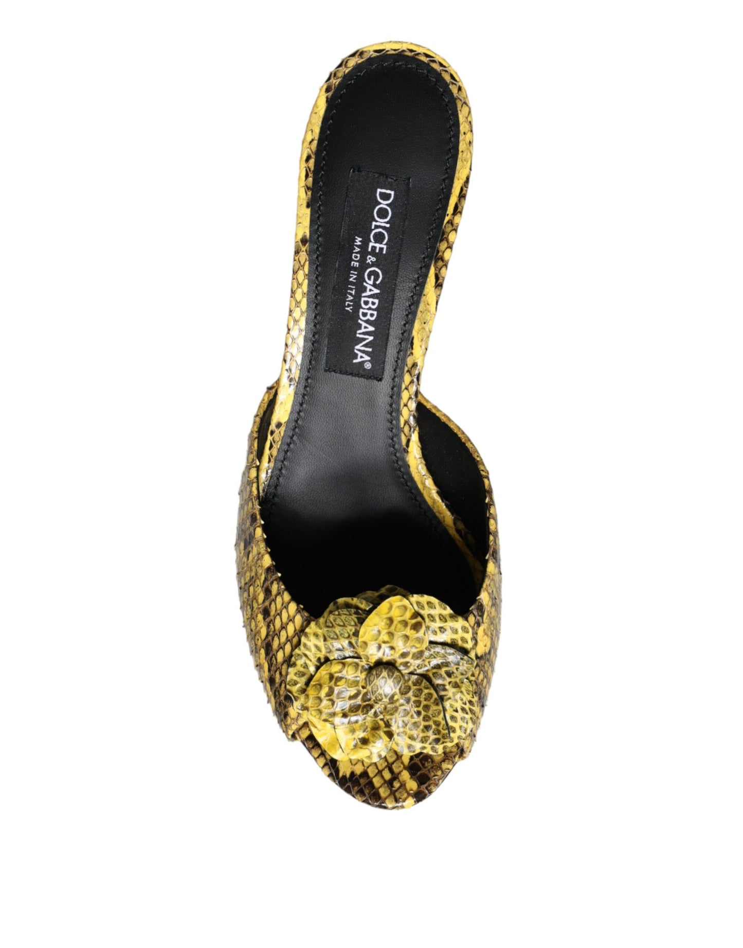 Dolce & Gabbana Yellow Leather Block Heel Mules Shoes