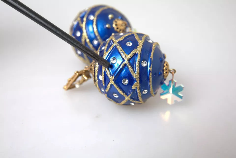 Dolce & Gabbana Gold Brass Blue Dangle Christmas Ball Crystal Clip on korvakorut