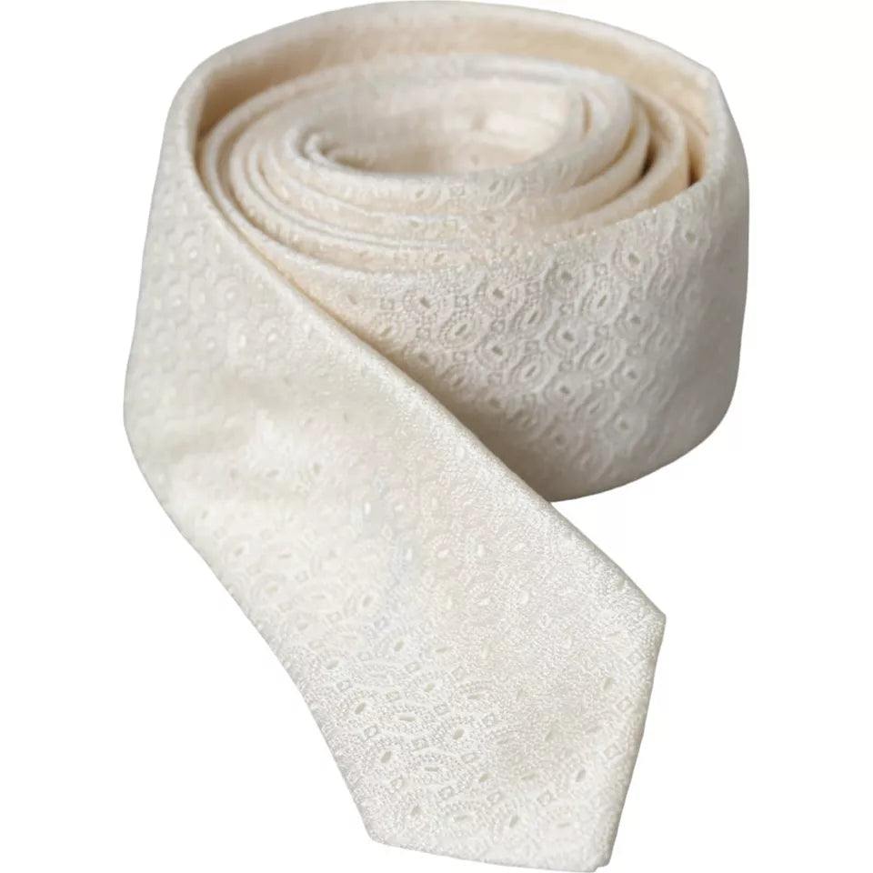 Dolce & Gabbana valkoinen kuviollinen silkkisolmio miehille, säädettävä