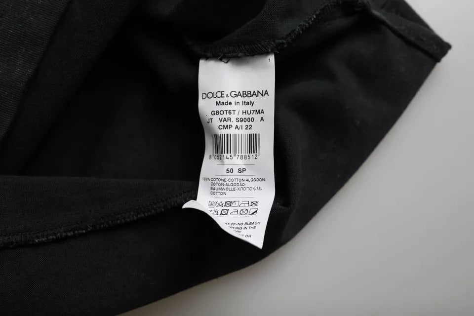 Dolce & Gabbana Black cotton crew neck T-shirt with graphic print