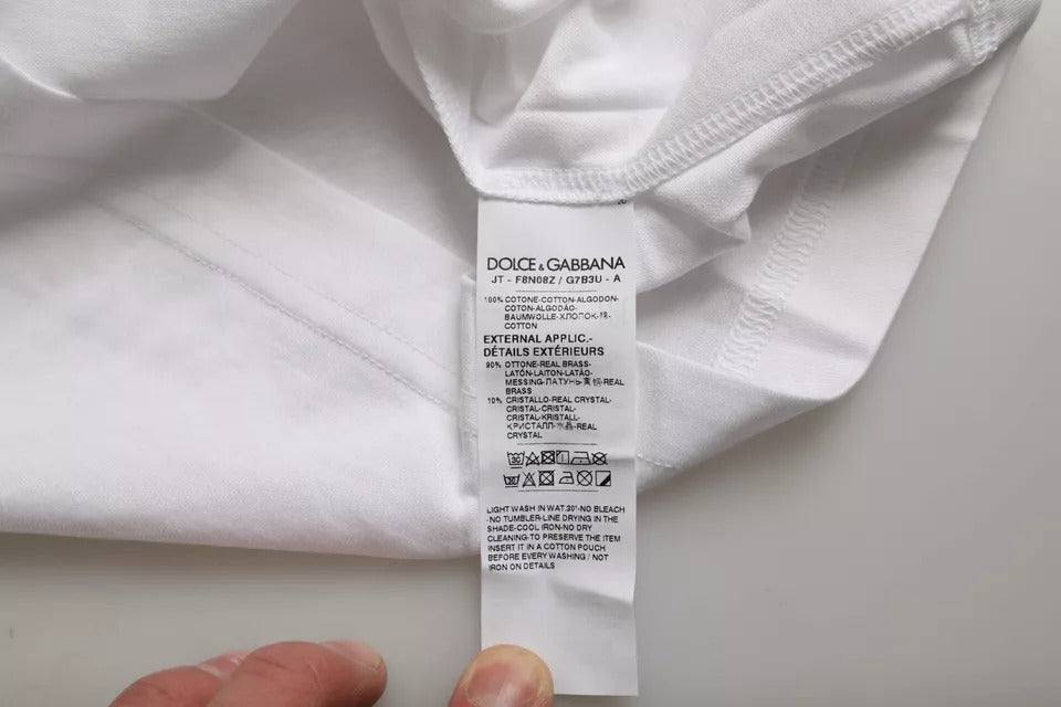 Dolce & Gabbana Valkoinen puuvillainen pyöreäkaula-aukkoinen lyhythihainen t-paita