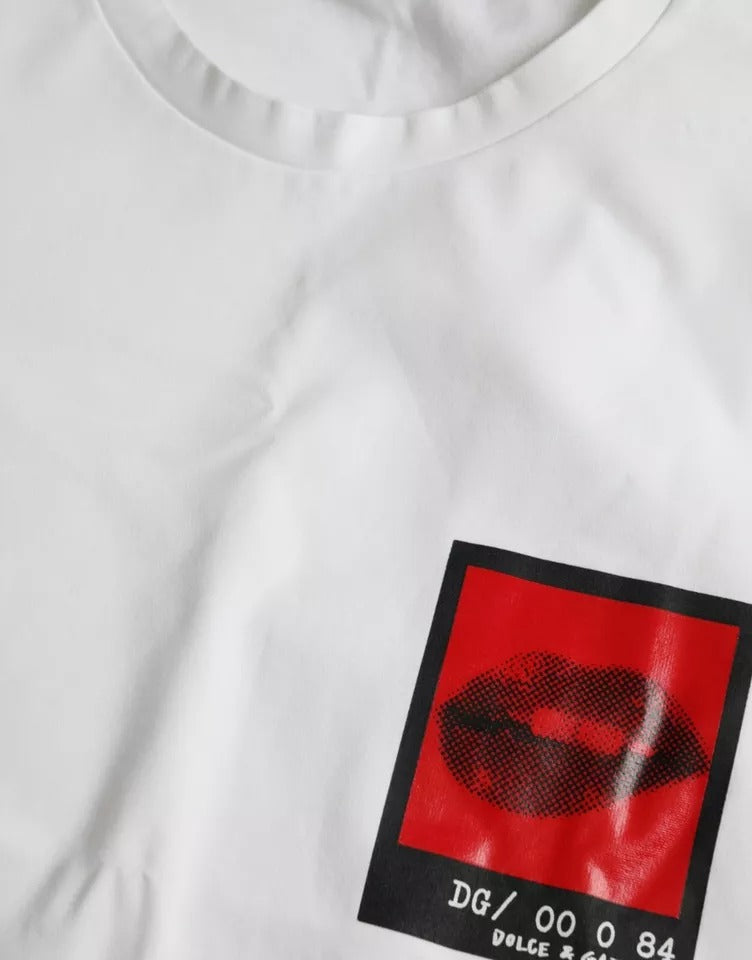 Dolce & Gabbana White Cotton T-Shirt with Red Lips for Men