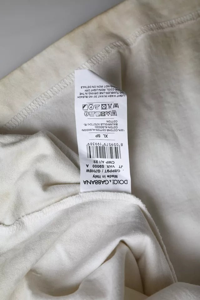 Dolce & Gabbana Off White Logo Cotton Crew Neck T-Shirt