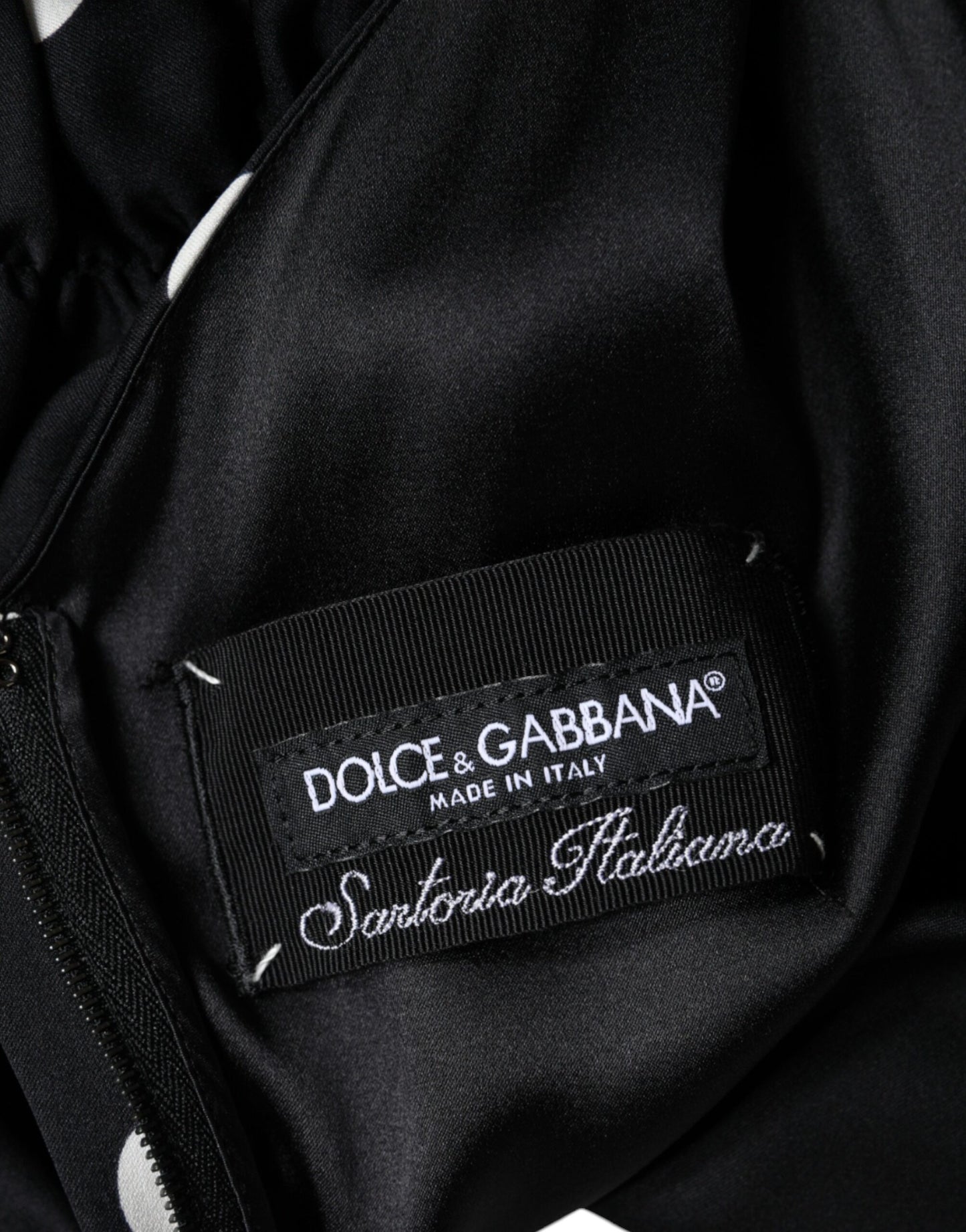 Dolce & Gabbana Black Silk Polka Dot V-pääntie tupsu midi-mekko