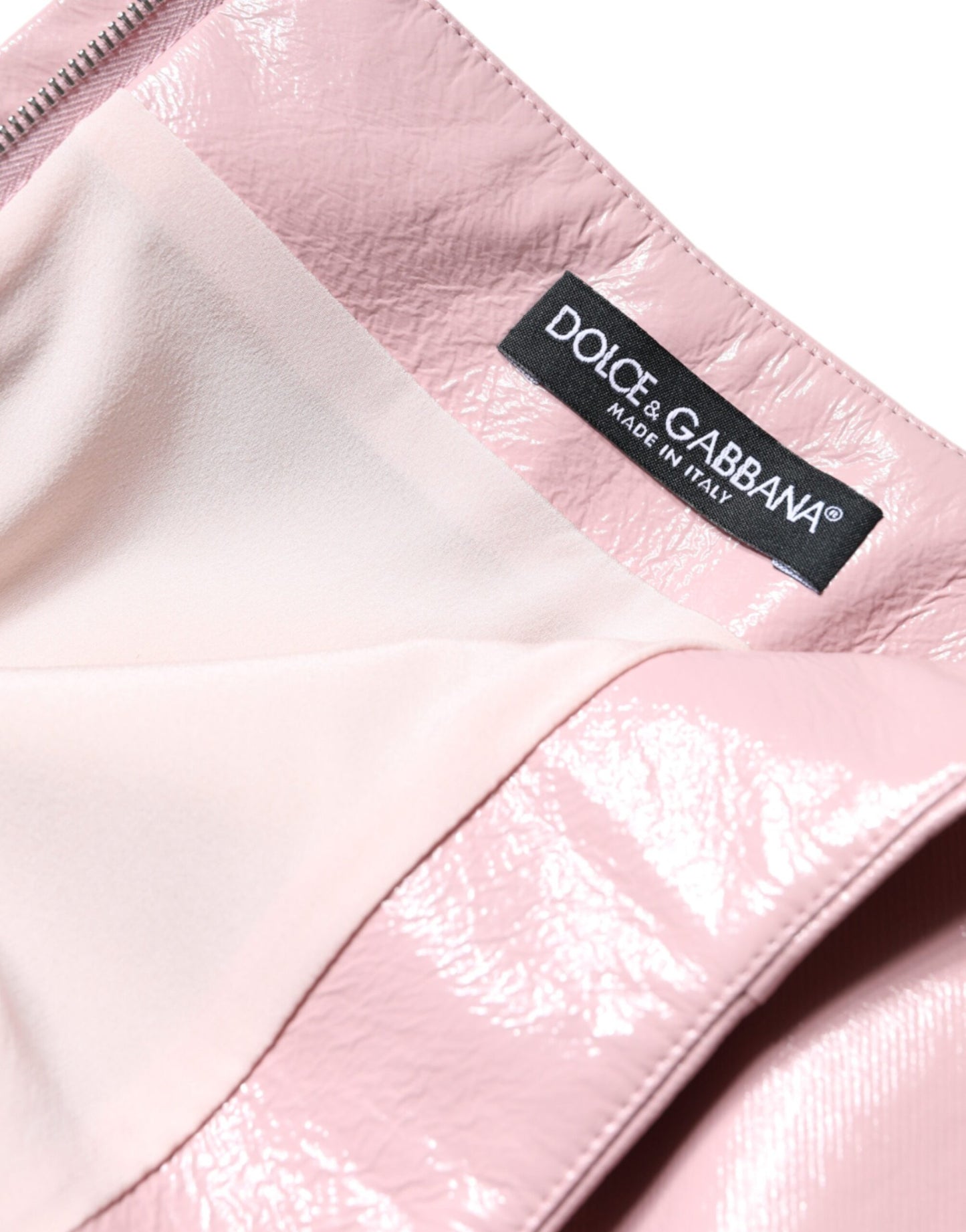 Dolce & Gabbana kiiltävä vaaleanpunainen korkeavyötäröinen minihame
