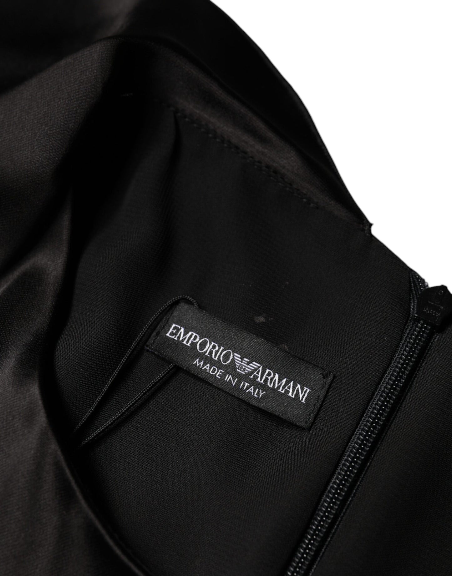 Emporio Armani musta satiini pitkähihainen Wrap Sheath minimekko
