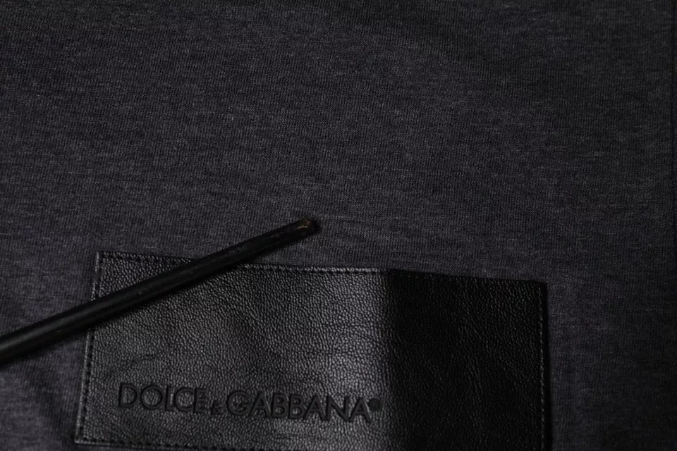 Dolce & Gabbana Grey Logo Patch Cotton Crew Neck T-paita