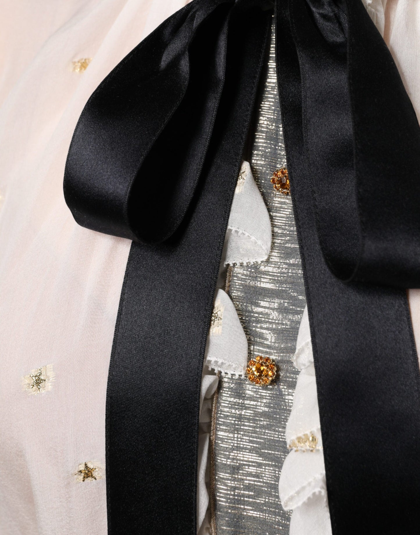 Dolce & Gabbana Off White Silk Blend Ascot kauluspusero