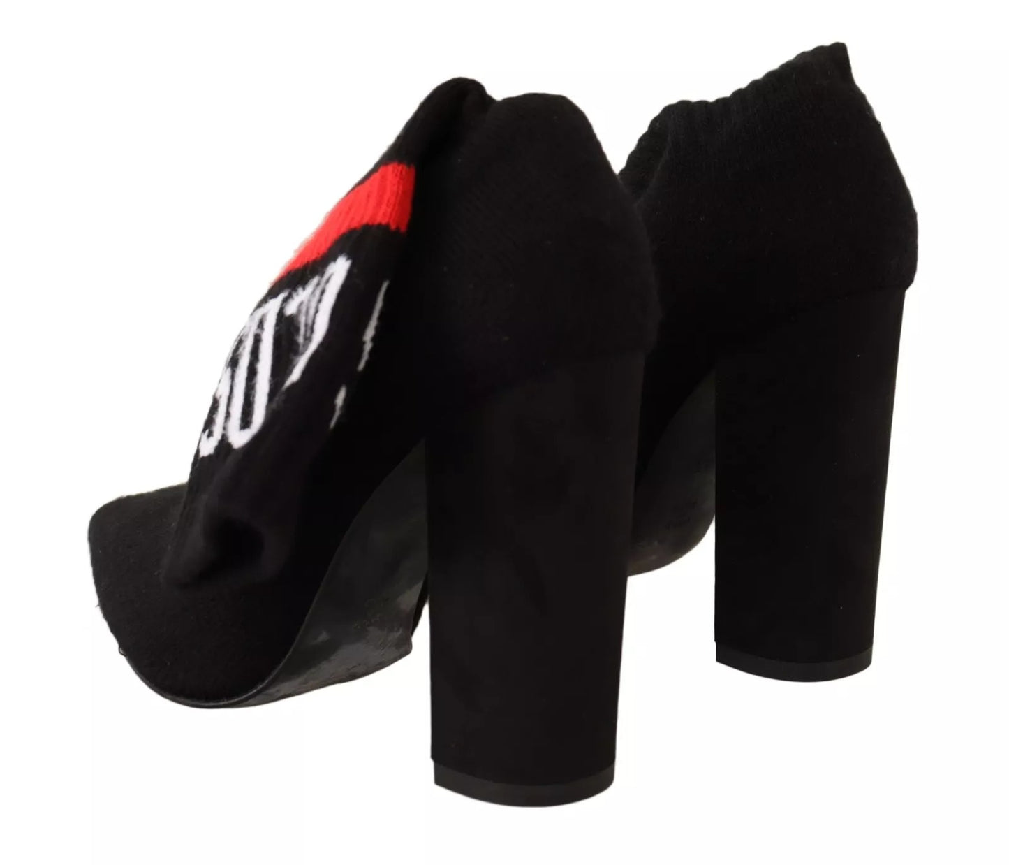 GCDS Black Suede Logo Socks Block Heel Ankle Boots Shoes