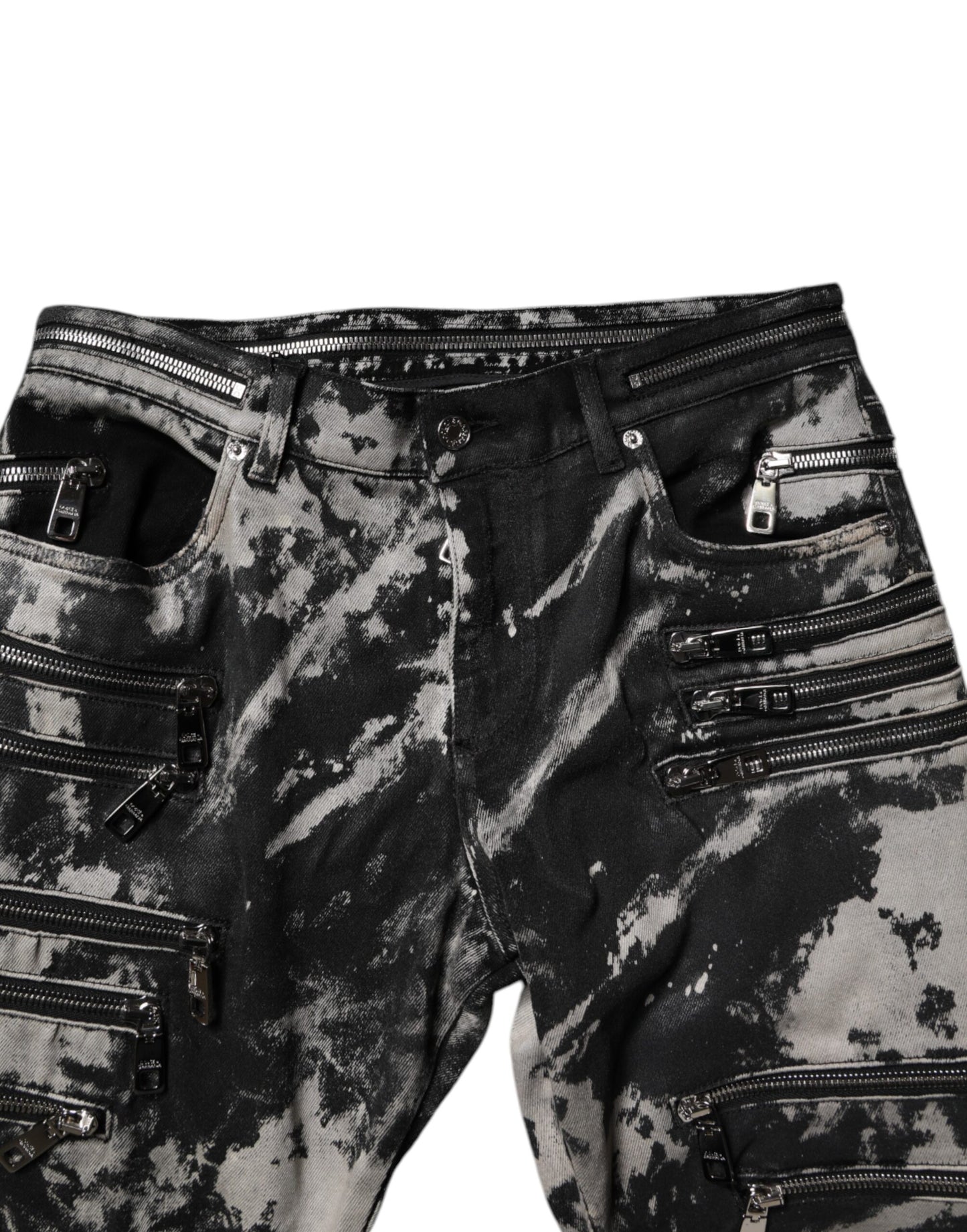 Dolce & Gabbana Black Tie Dye Cotton Skinny Zip Denim Jeans