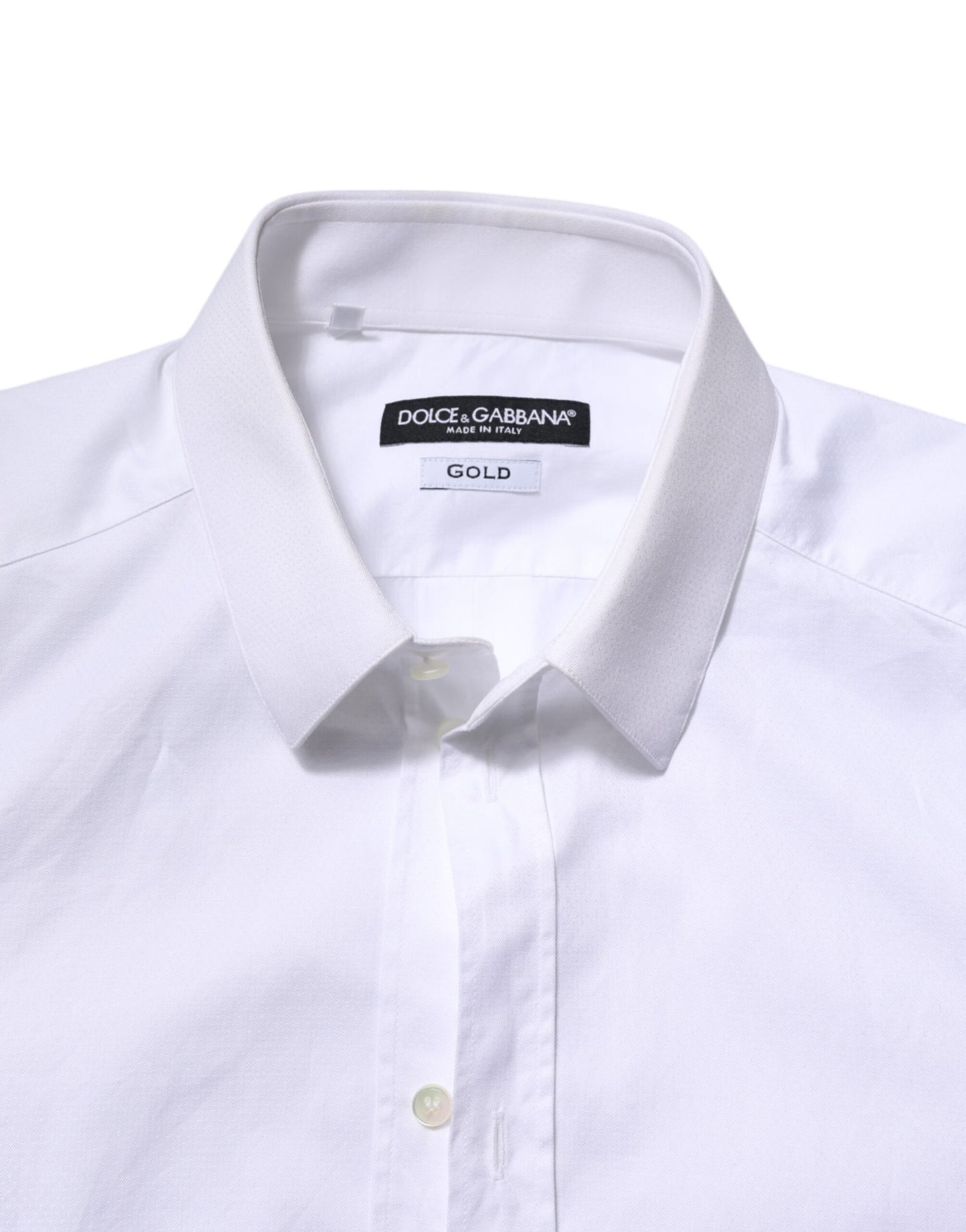 Dolce & Gabbana White Cotton GOLD Long Sleeve Men Dress Shirt