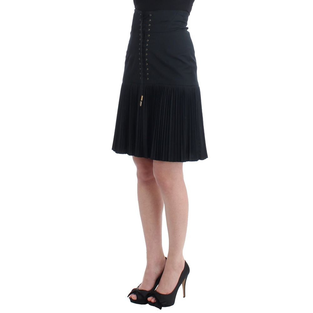 Roberto Cavalli Black Wool Midi Skirt