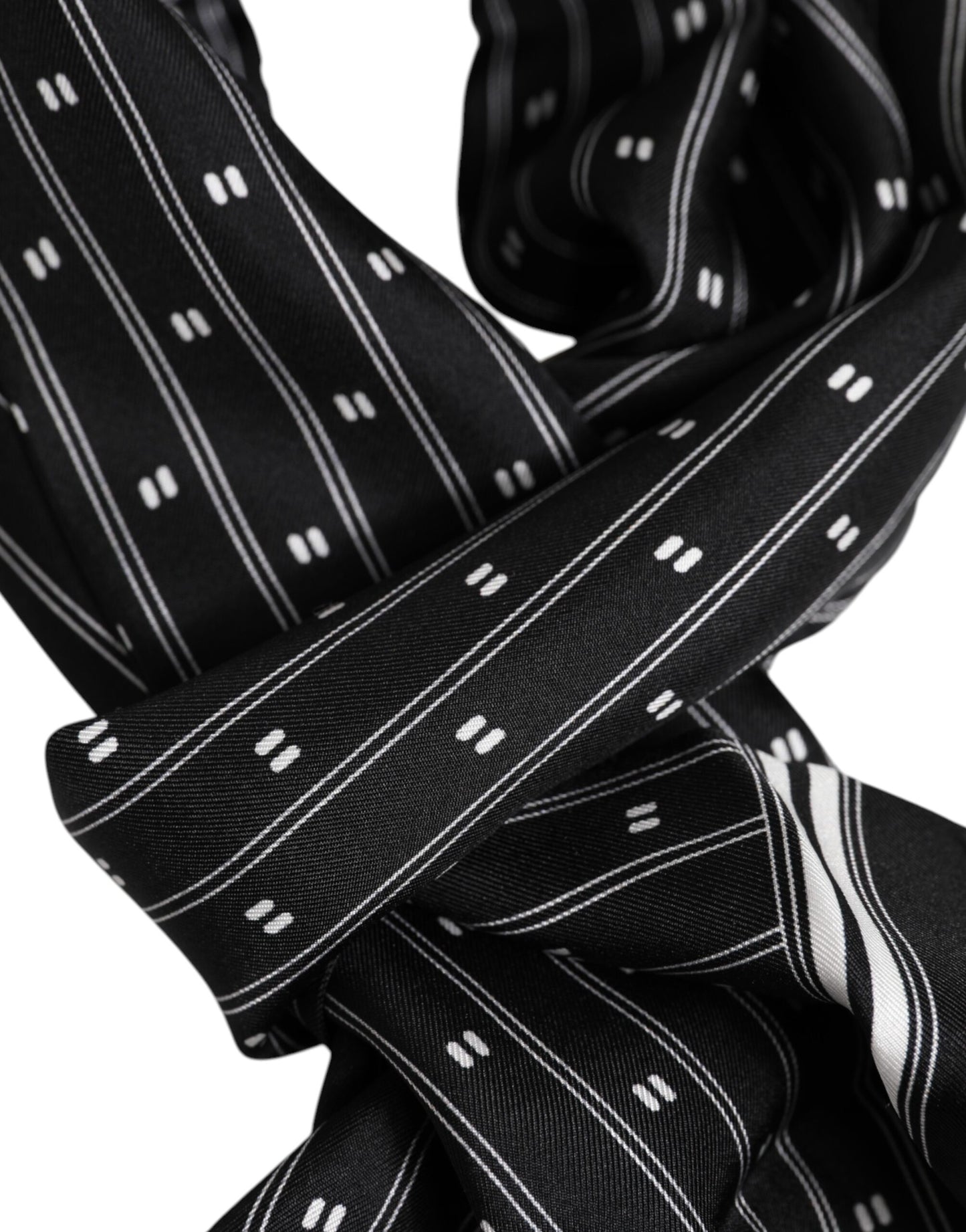 Dolce & Gabbana Black Silk Printed Fringes Men Foulard Scarf
