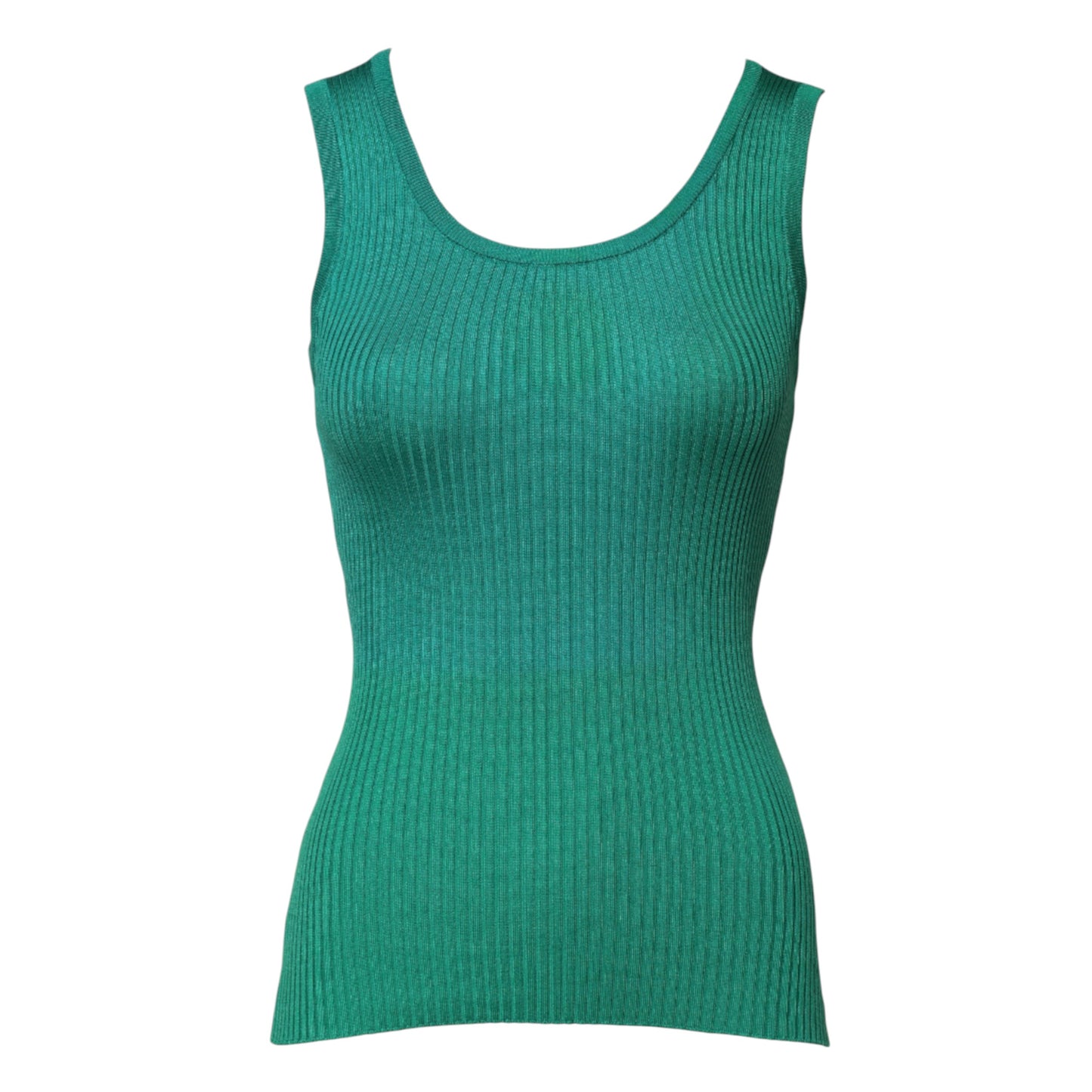 Dolce & Gabbana Green Silk Sleeveless Round Neck Tank Top